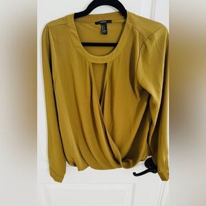 Forever 21 Mustard Yellow Draped Front Blouse - Size L